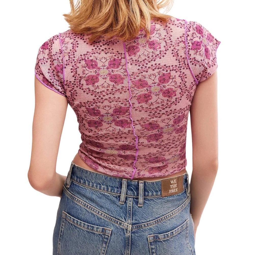 New! Free People oh my baby Tee lilac combo - Picture 6 of 11